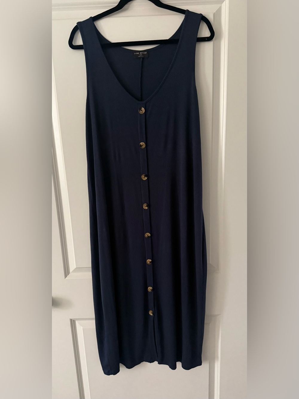 Women's Navy Button-Front Ribbed Midi Dress Sz 18-20
